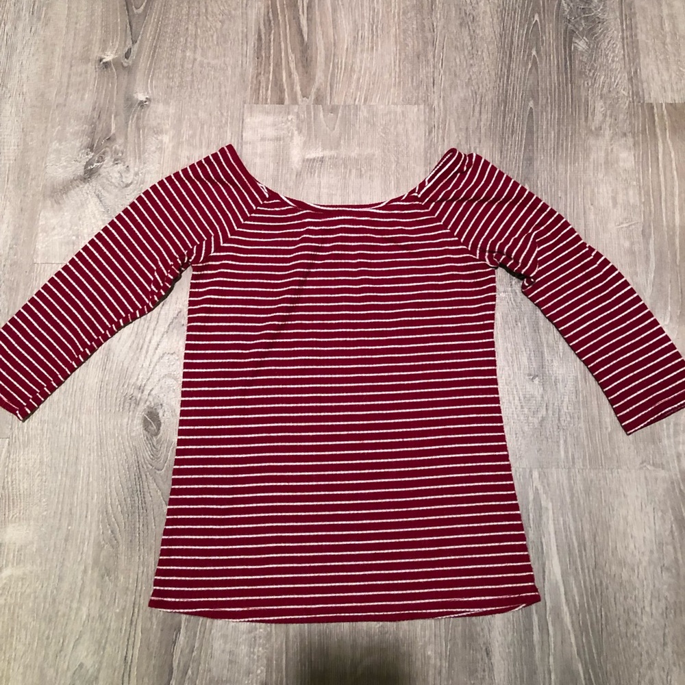 red and white striped tee
